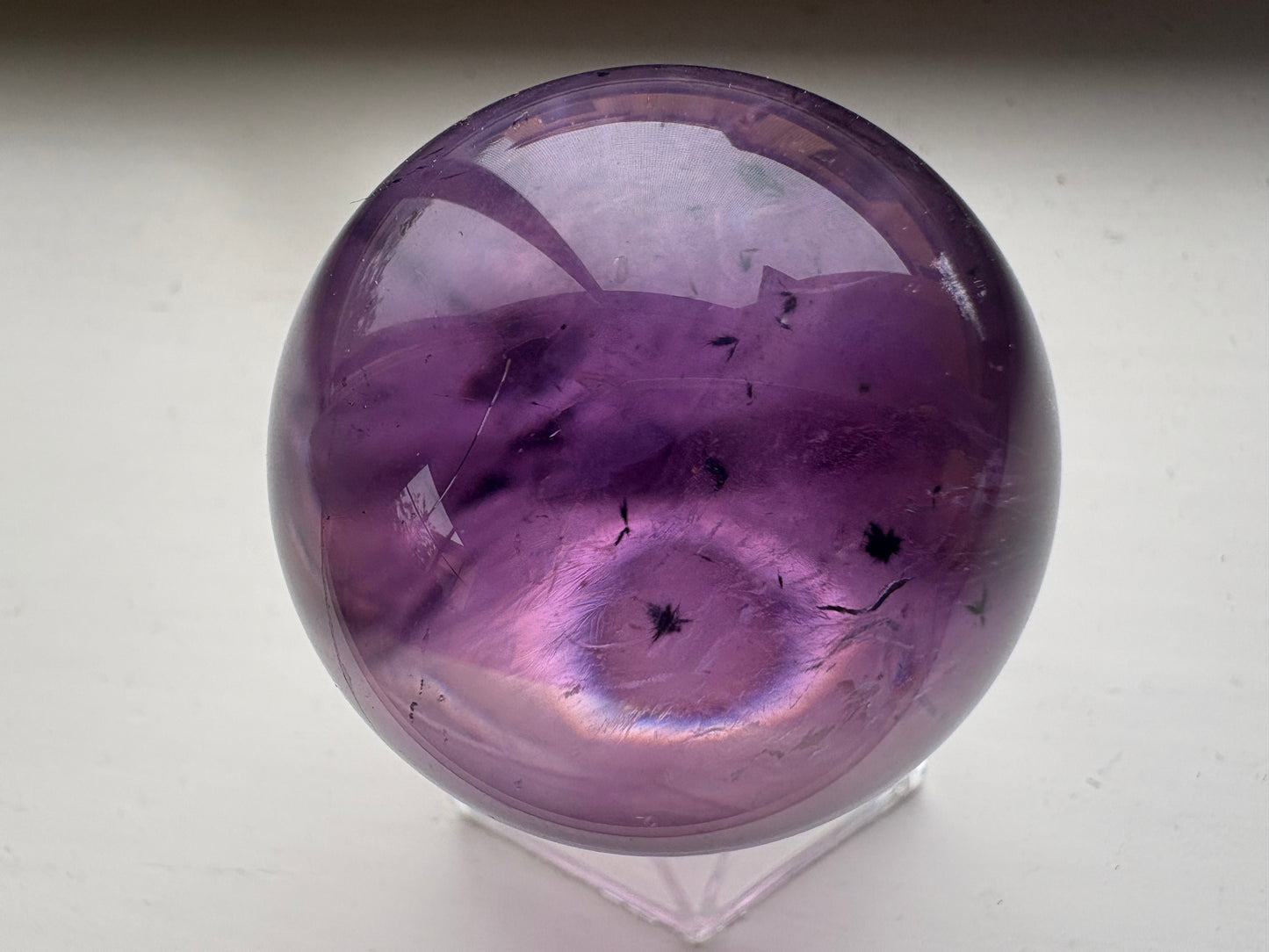 Amethyst Sphere with Black Tourmaline Inclusions