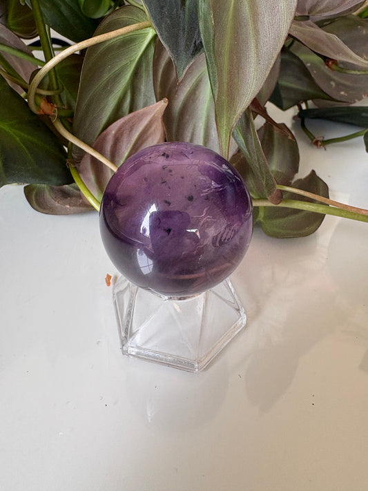 Amethyst Sphere with Black Tourmaline Inclusions