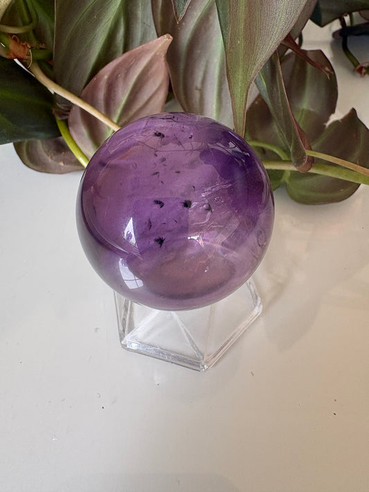 Amethyst Sphere with Black Tourmaline Inclusions