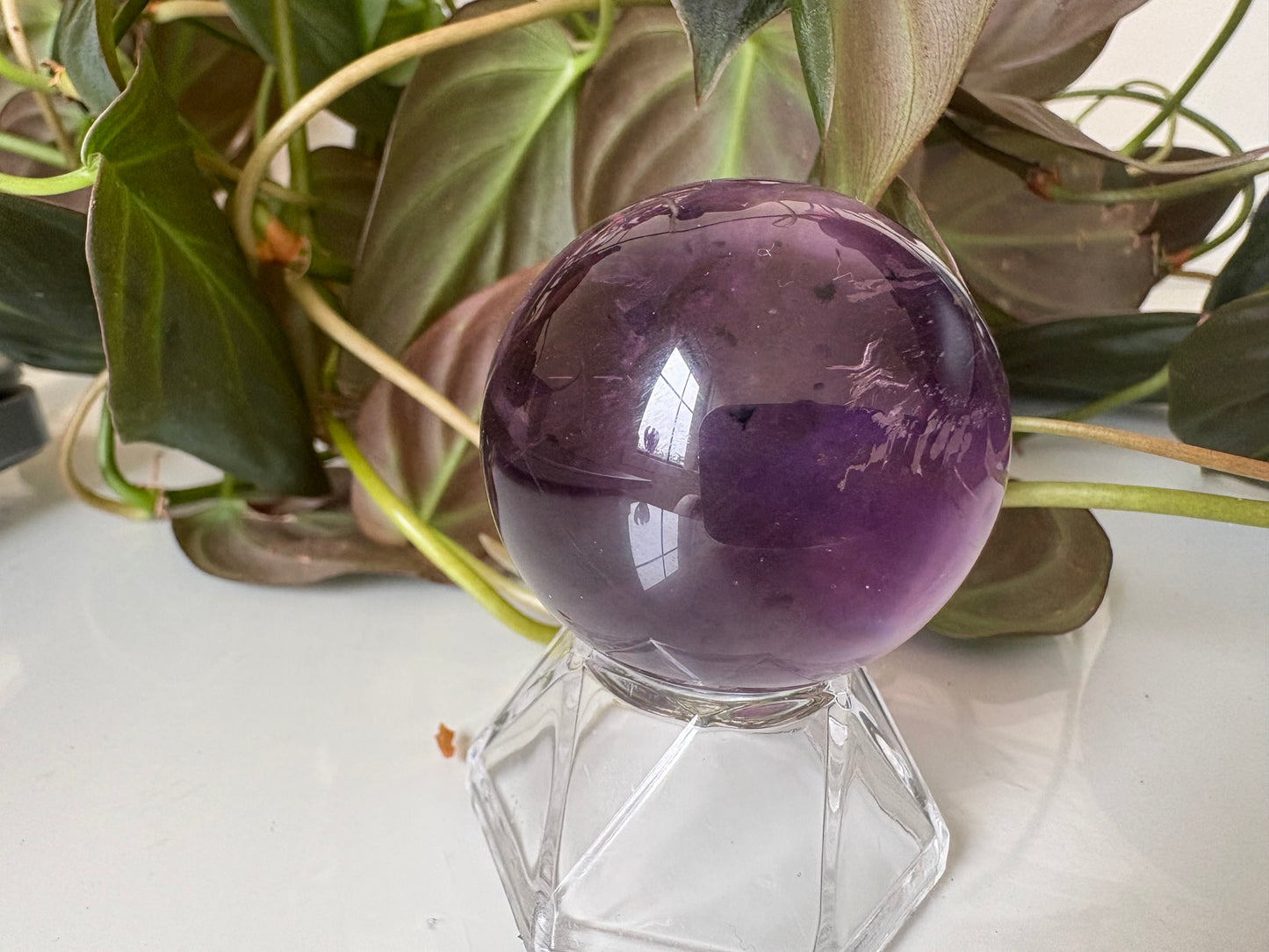 Amethyst Sphere with Black Tourmaline Inclusions