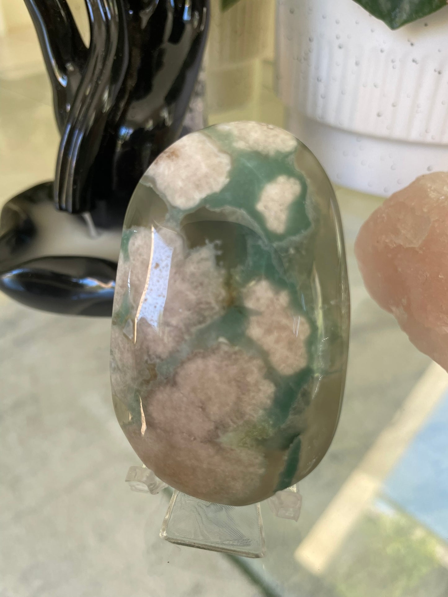 Green Flower Agate Palmstone